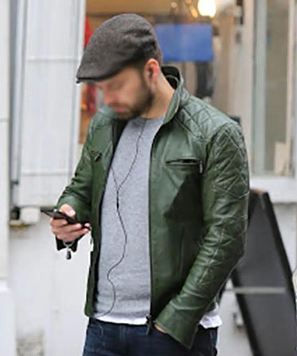 Sebastian Stan Motorcycle Quilted Green Leather Jacket - Image 3