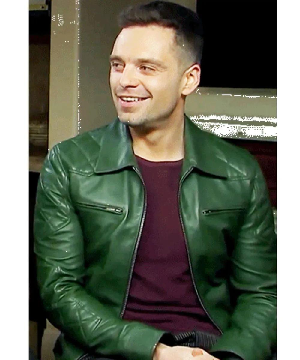 Sebastian Stan Motorcycle Quilted Green Leather Jacket