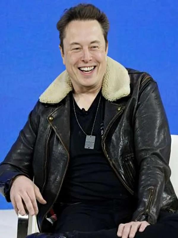 Elon Musk Black Leather Aviator Jacket