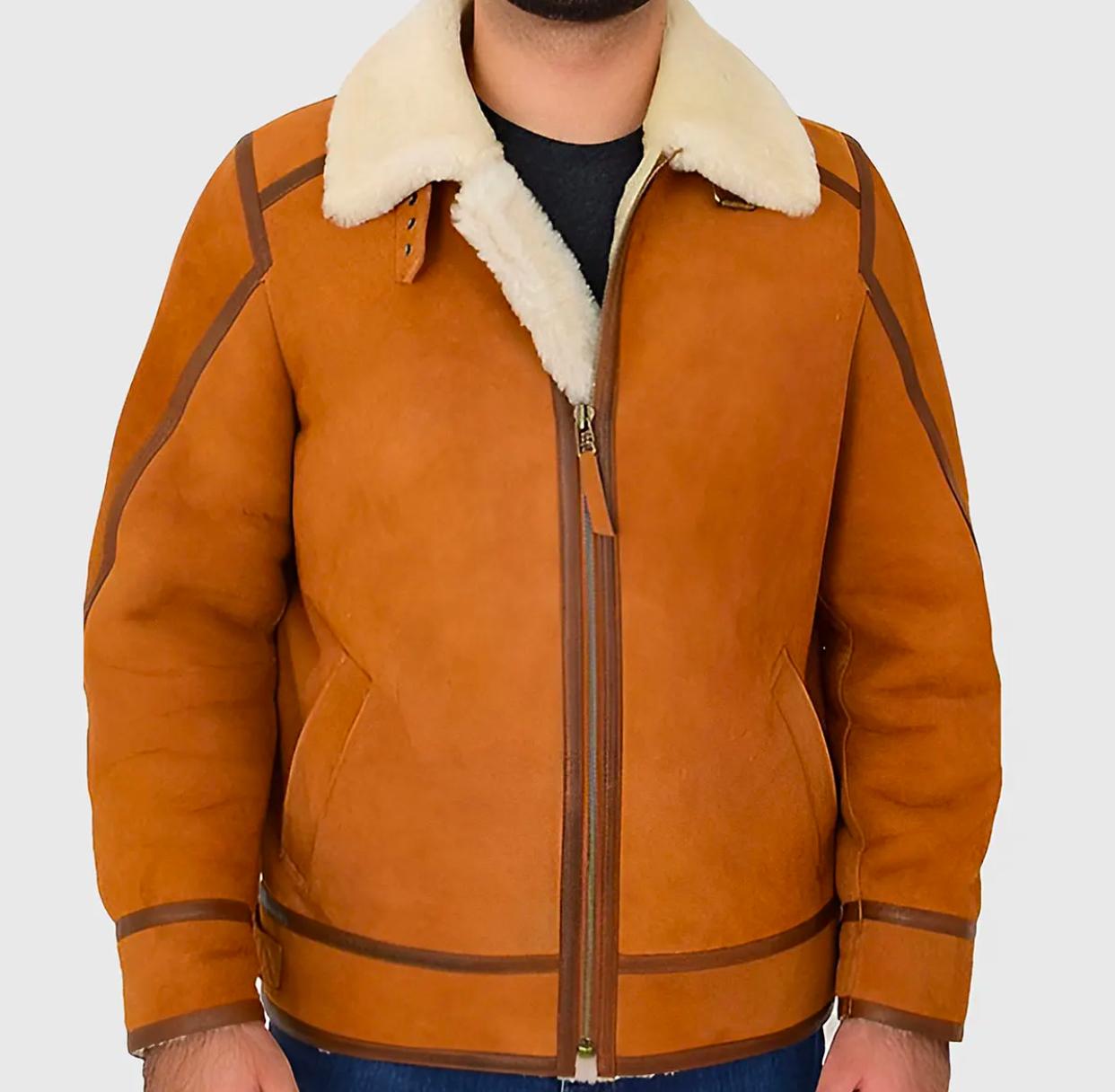 Tejan Men’s Brown B-3 Bomber Leather Jacket