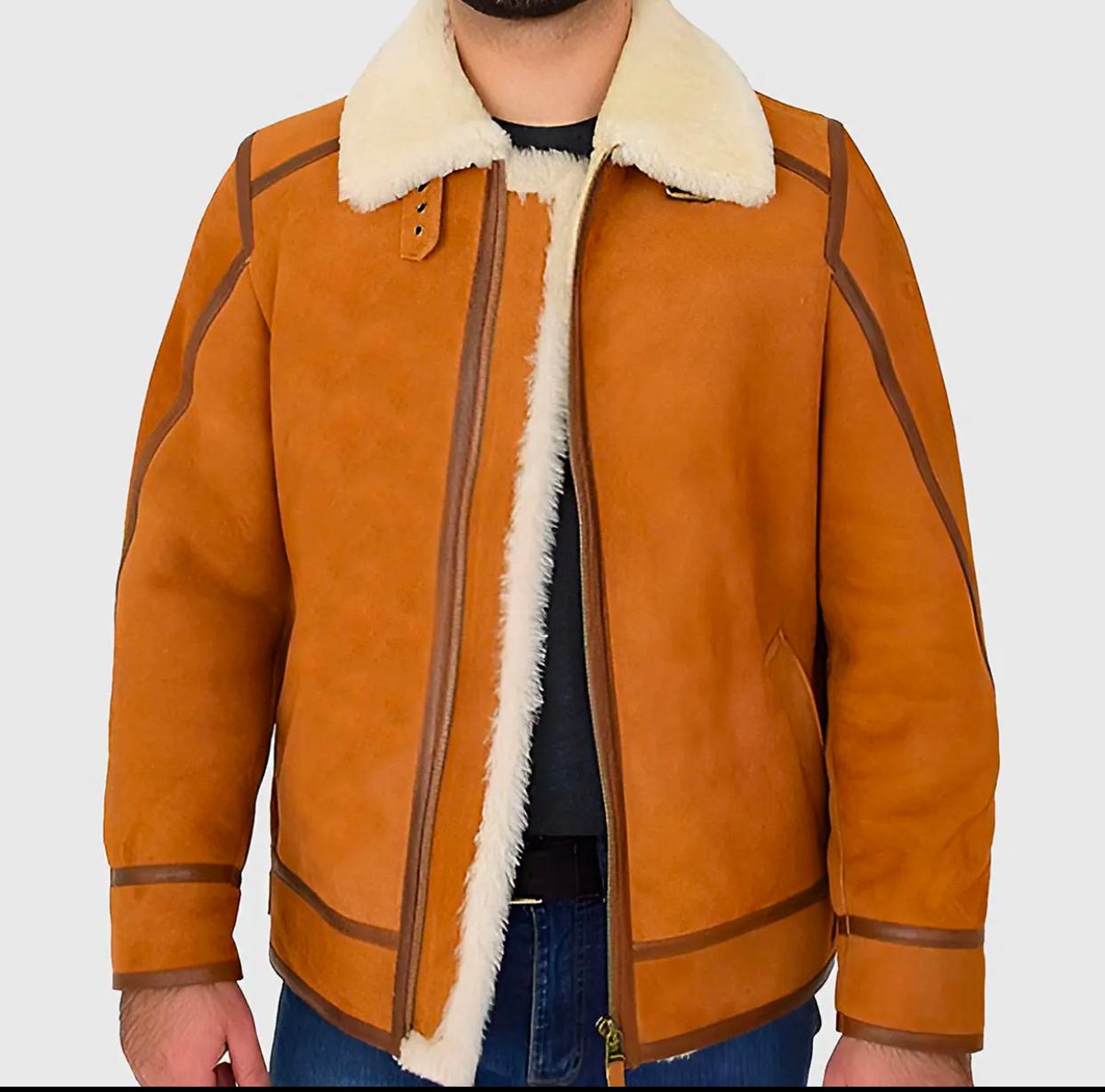 Tejan Men’s Brown B-3 Bomber Leather Jacket - Image 2