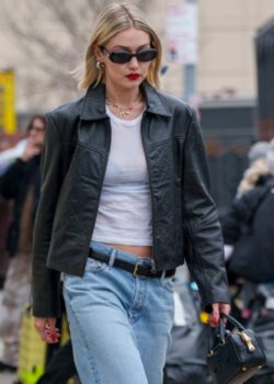 American Model Gigi Hadid Black Leather Jacket