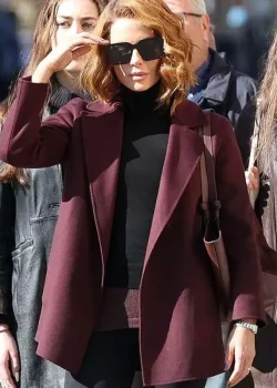 Canary Black 2024 Kate Beckinsale Maroon Coat