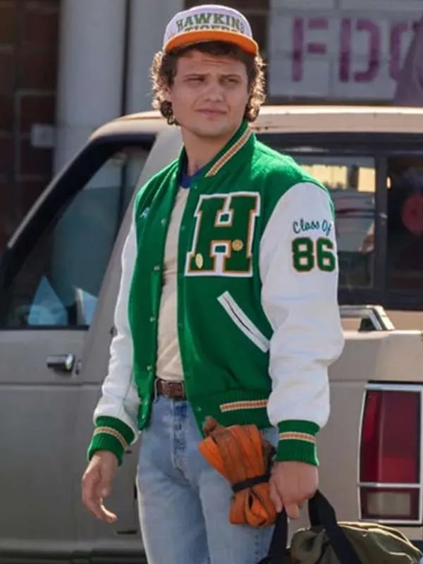 Eddie Munson Stranger Things Green and White Letterman Jacket