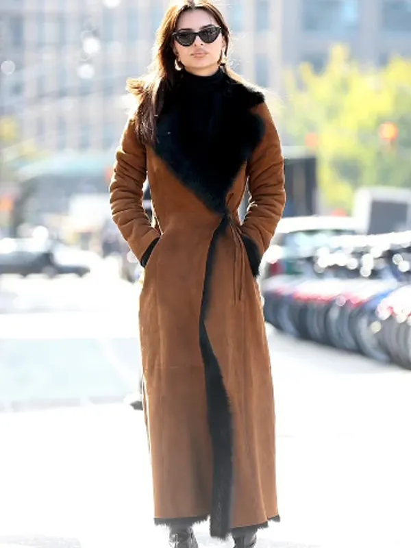 Emily-Ratajkowski-Brown-Coat