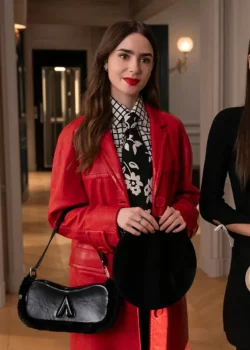 Emily in Paris S04 Emily Cooper Red Leather Coat