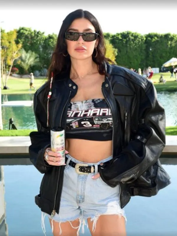 Nicole Williams Celsius Coachella Party Black Leather Jacket