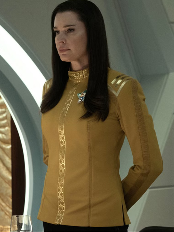 Rebecca-Romijn-Star-Trek-Strange-New-Worlds-Tv-Series-Number-One-Uniform-Yellow-Leather-Jacket