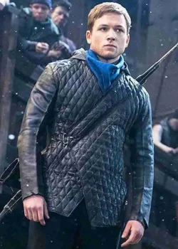 Taron Egerton Robin Hood Quilted Leather Jacket