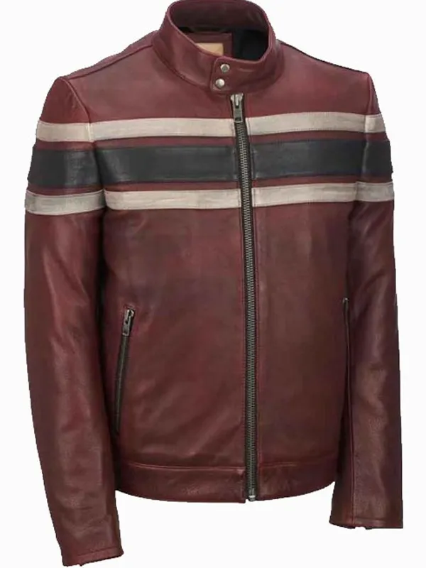 Men’s Cafe Racer Vintage Maroon Real Leather Jacket