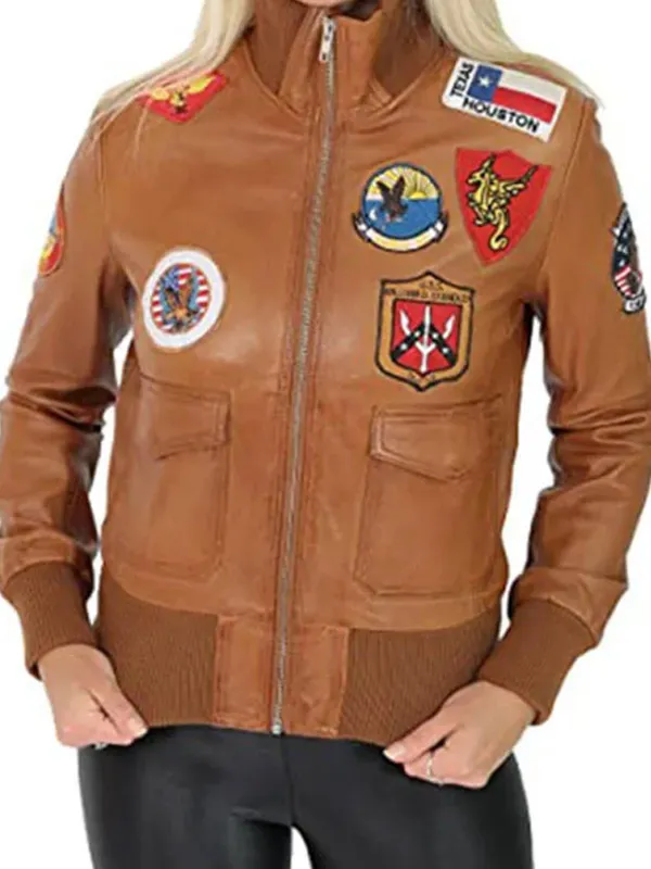 Top Gun Style Ladies Brown Leather Jacket