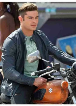 Baywatch Zac Efron Blue Leather Jacket