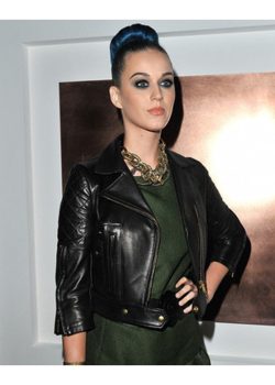 Katy Perry Black Biker Winter Leather Jacket