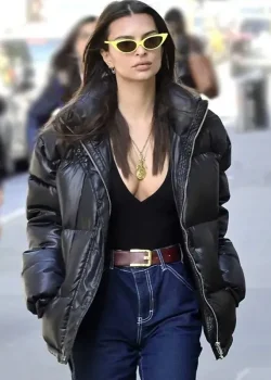American Model Emily Ratajkowski Black Puffer Jacket