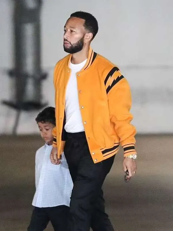 John Legend Street Style Yellow Bomber Jacket