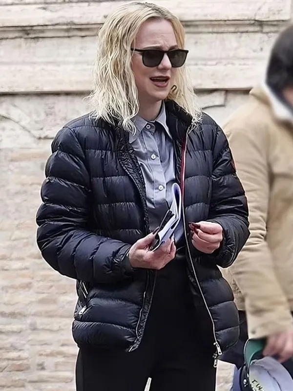 Anna Faris My Spy The Eternal City Black Puffer Jacket - Image 2
