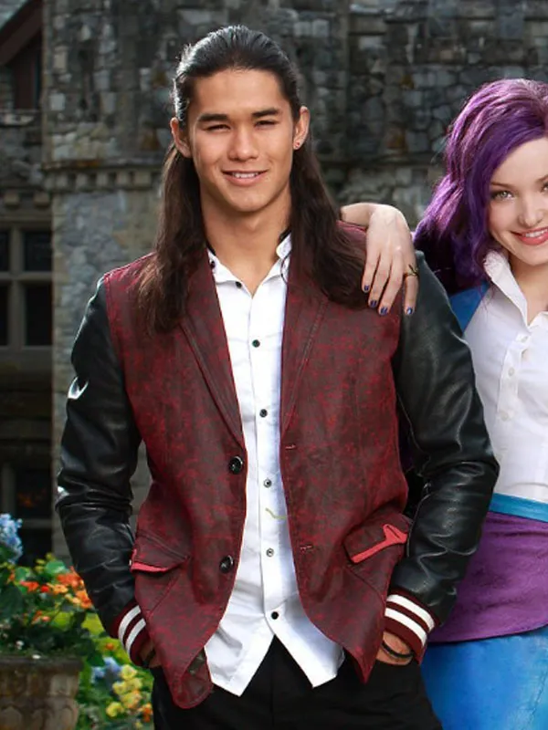 Booboo Stewart Descendants Maroon and Black Leather Blazer