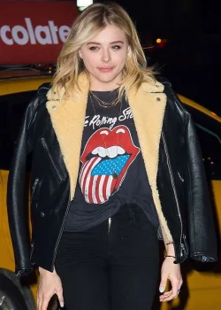Chloe Grace Moretz Street Style Black Leather Jacket