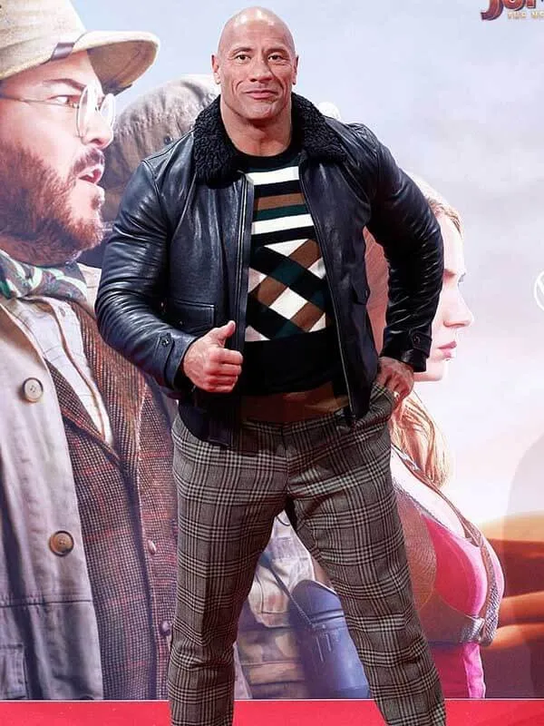 Jumanji The Next Level Dwayne Johnson Black Leather Jacket
