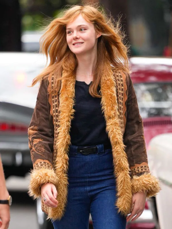 Elle Fanning A Complete Unknown Brown Shearling Jacket
