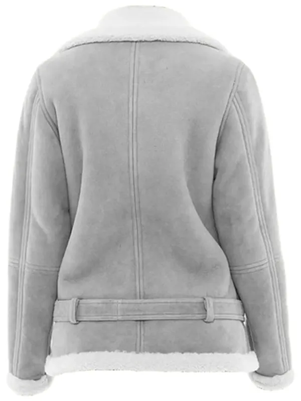 Women Grey B3 Sheepskin Bomber Jacket - Image 2