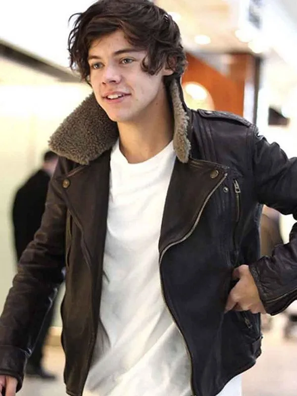 Harry Styles Shearling Black Leather Jacket
