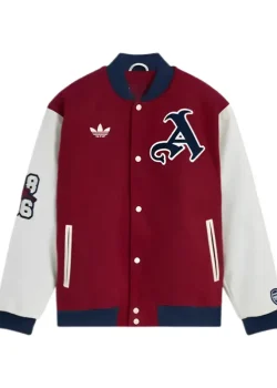 Maroon and White Unisex Arsenal Varsity Jacket