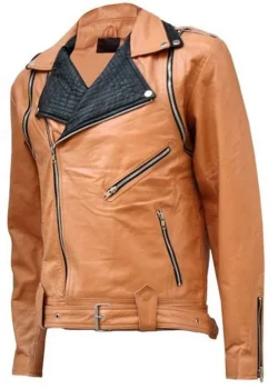 Men Motorcycle Brown Biker Real Leather Jacket