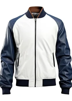 Men Blue and White Leather Jacket