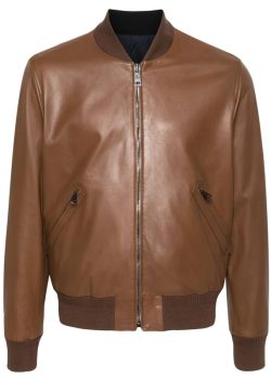 Men Brown Leather Bomber Jacket