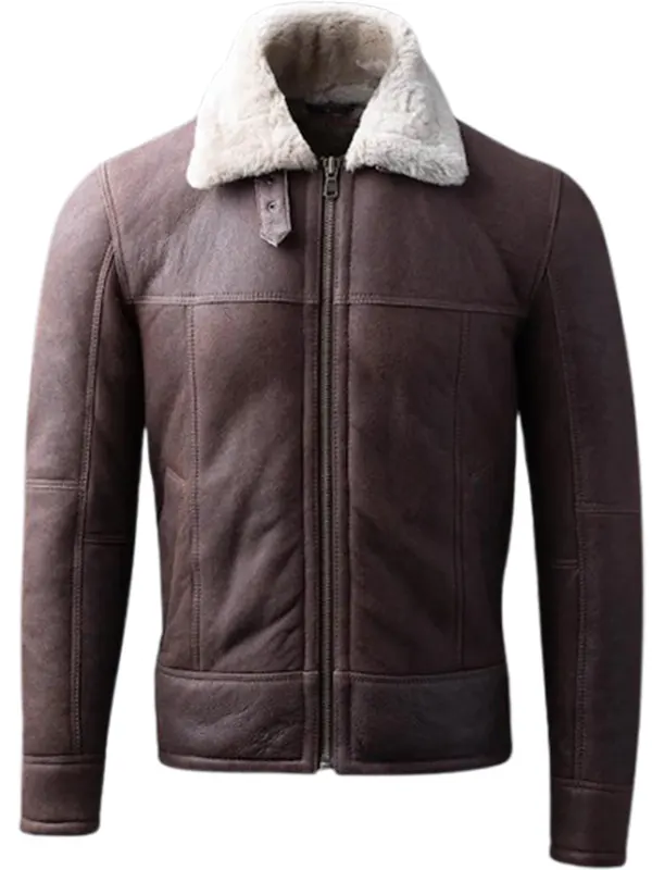 Men Classic B 3 Sheepskin Leather Bomber Jacket
