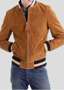 Men’s Brown Bomber Suede Leather Jacket