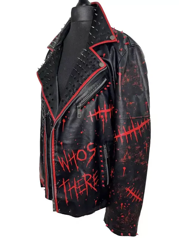 Men Punk Style Black and Red Studded Rock Goth Leather Jacket