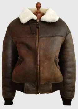 Mens Classic Pilot Brown Shearling Suede Leather Jacket