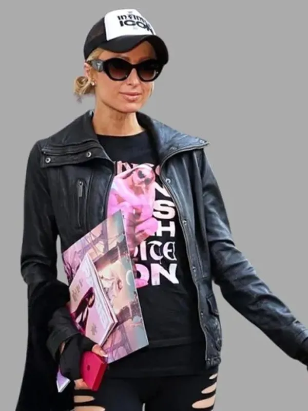 Paris Hilton Infinite Icon Black Leather Jacket