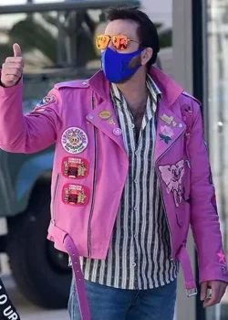 Nicolas Cage Pink Biker Leather Jacket