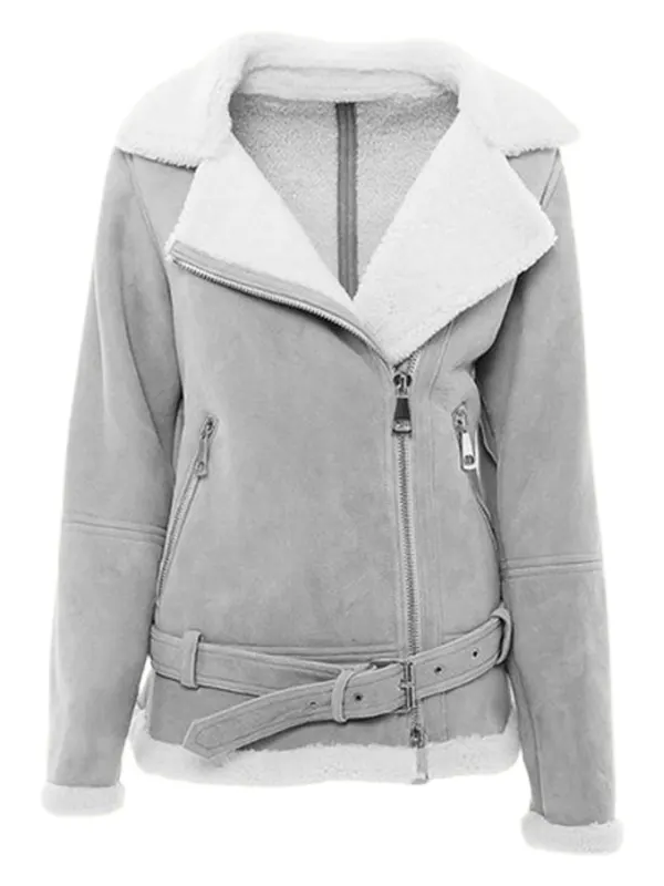 Women Grey B3 Sheepskin Bomber Jacket