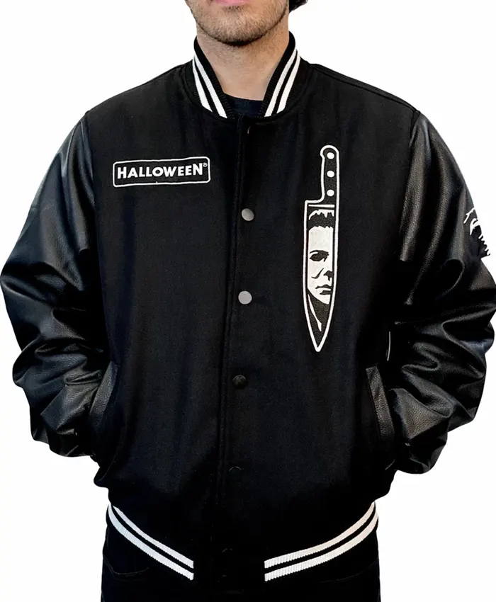 Michael Myers Halloween Butcher Knife Black Varsity Jacket
