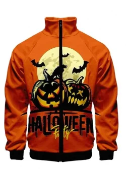 Pumpkin Printed Orange Bomber Jacket