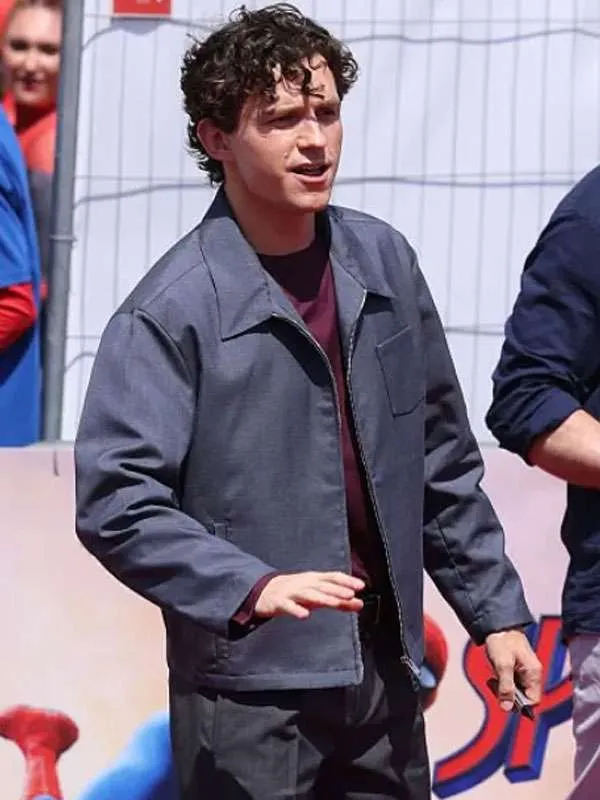 Spider-Man Brand New Day Photocall London 2026 Tom Holland Grey Jacket