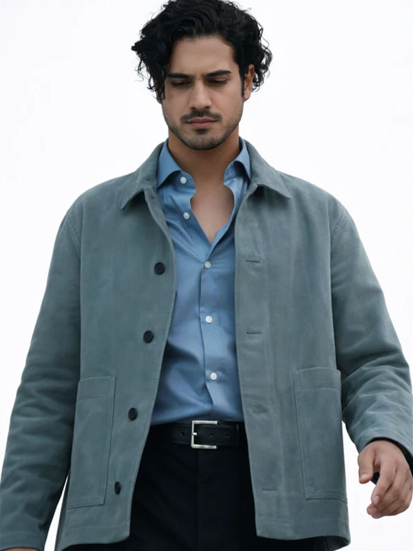 Avan Jogia 56 Days 2026 Oliver Kennedy Grey Suede Leather Jacket