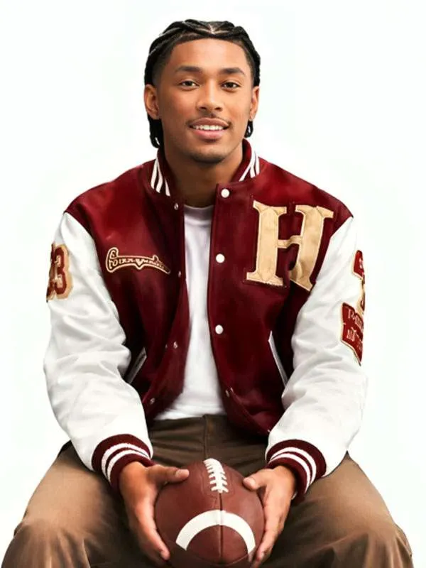 A Different World S01 Shaquille Johnson Burgundy and White Varsity Jacket