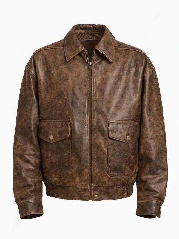 Shop Super Bowl Stage During Halftime Show 2026 Alix Earle Brown Distressed Leather Jacket