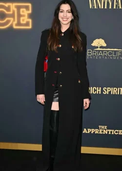 Anne Hathaway The Apprentice Premiere Black Coat
