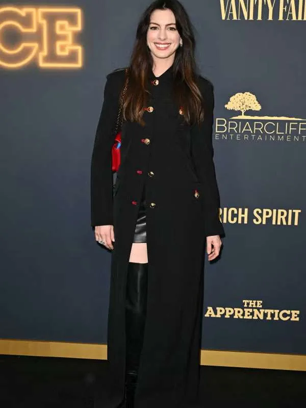 The Apprentice Premiere Night 2024 Anne Hathaway Black Long Coat