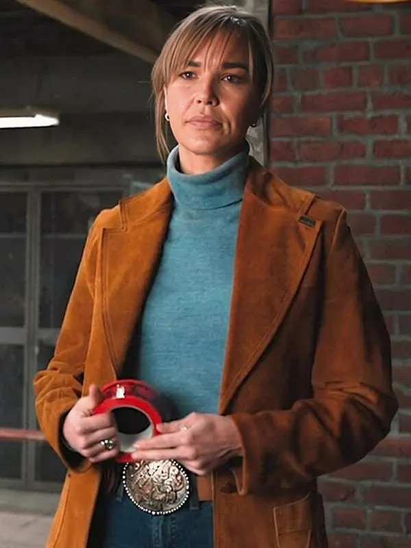 Marshals S01 Arielle Kebbel Tan Suede Leather Blazer