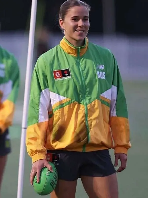 Shop Ellie McKenzie AFLW Media Opportunity 2026 Yellow and Green Track Jacket