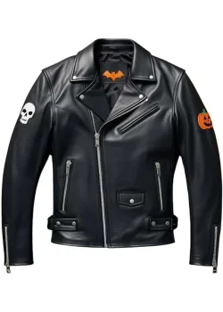 Halloween Patches Black Leather Jacket