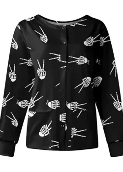 Halloween Skeleton Bone Hands Scrub Jacket