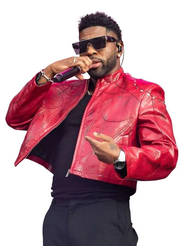 Shop Jason Derulo Roundhay Festival 2026 Red Leather Jacket